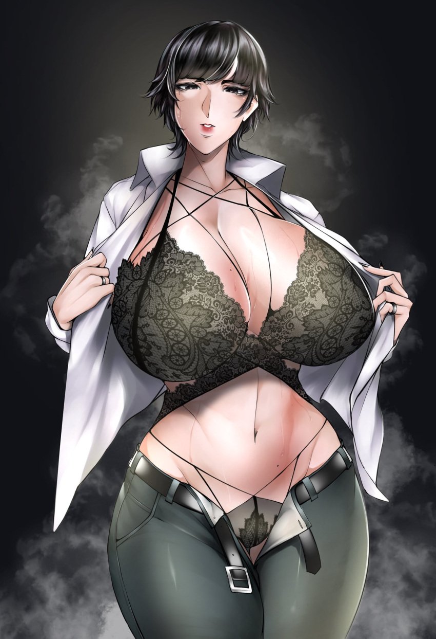 1girls big_breasts black_hair bra breasts breasts busty cleavage curvaceous curvy curvy_female curvy_figure female huge_breasts large_breasts original original_character tomboy voluptuous zenatsu