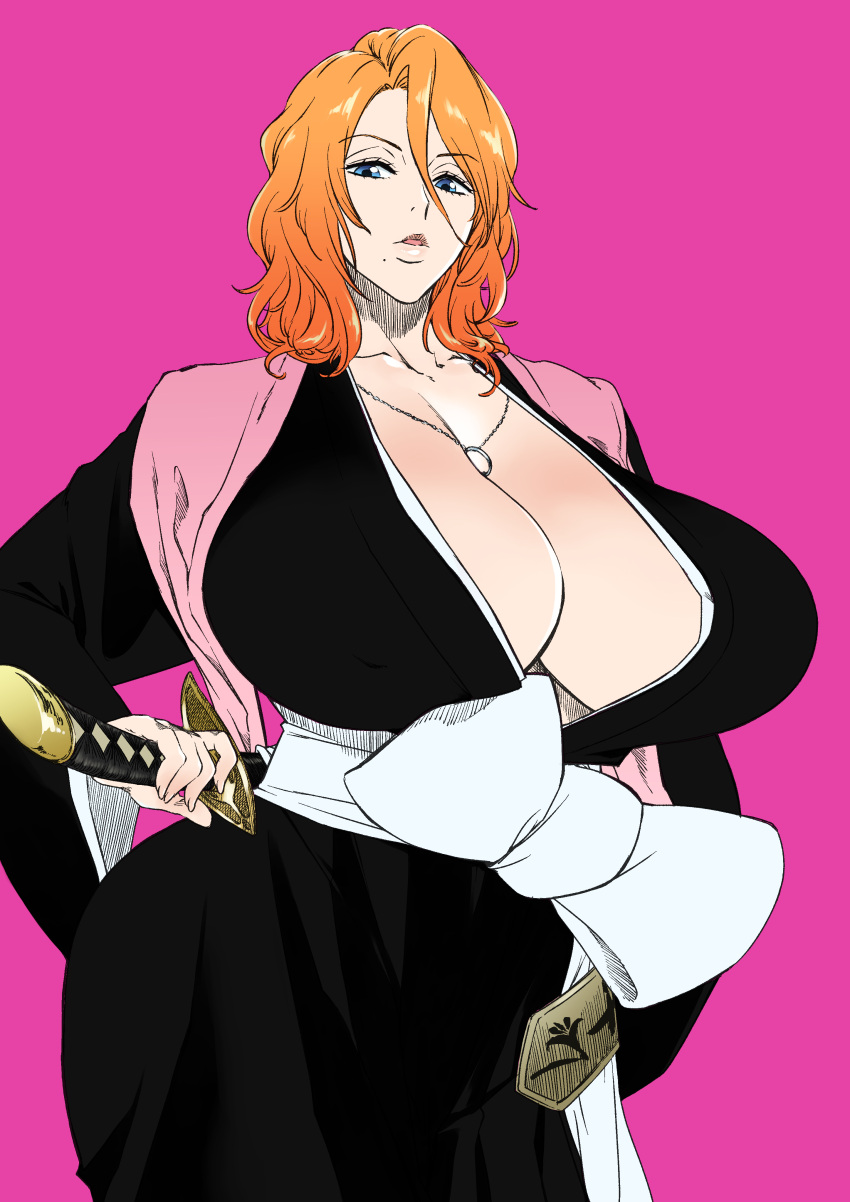 1girls absurd_res alternate_version_available big_breasts bleach bleach:_the_thousand-year_blood_war breasts busty female female_only hi_res huge_breasts kyugata large_breasts looking_at_viewer matsumoto_rangiku mole mole_under_mouth orange_hair solo voluptuous_female wide_hips