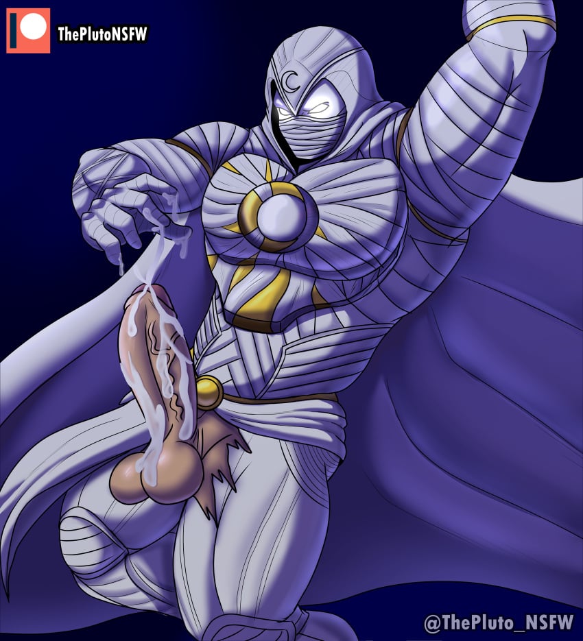 1boy 2022 balls bara barazoku big_balls big_penis clothing cum cum_drip cum_dripping_from_penis erection gay genital_fluids hard_on hi_res highres hood male male_focus male_only manly marc_spector marvel marvel_cinematic_universe moon_knight moon_knight_(series) oscar_issac penis ripped_clothing solo solo_male steven_grant_(marvel) thepluto_nsfw yaoi