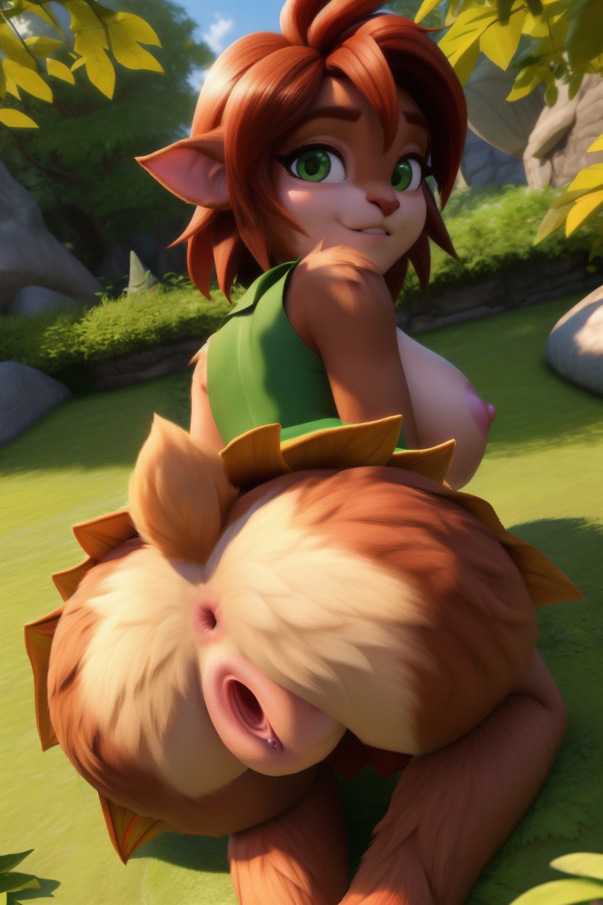 1girls 3d 4k activision ai_generated anthro anus ass big_breasts breasts butthole clitoris elora faun faun_(spyro) female female_focus female_only feminine fur furry furry_female furry_only leaf_skirt light_green_eyes looking_at_viewer nature_background nipples nude nude_female pussy red_fur red_hair spyro_reignited_trilogy spyro_the_dragon stable_diffusion tazillusion teasing_pussy vagina vagina_gape