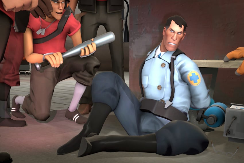 black_hair blue_eyes crying crying_with_eyes_open demoman_(team_fortress_2) engineer engineer_(team_fortress_2) gay gay_domination kidnap kidnapped kidnapping medic medic_(team_fortress_2) medical nervous no_visible_genitalia sniper sniper_(team_fortress_2) soldier_(team_fortress_2) source_filmmaker spy_(team_fortress_2) submissive submissive_male tied tied_arms tied_hands tied_up