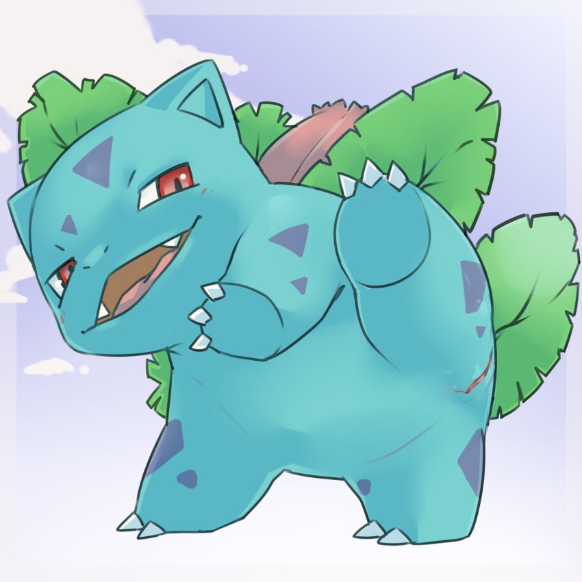 1:1 ass blue_body female feral generation_1_pokemon genitals hi_res ivysaur looking_at_viewer nintendo open_mouth pokemon pokemon_(species) pu_sukebe pussy raised_leg red_eyes solo spread_legs spreading