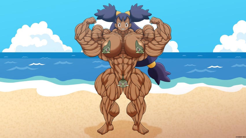 1girls abs alternate_breast_size alternate_version_at_source alternate_version_available atariboy breasts dark_skin extreme_muscles flexing flexing_bicep hyper_muscles iris_(pokemon) muscle muscle_fetish muscles muscular muscular_female naked navel nintendo nipple_stickers nude pokemon pokemon_(anime) posing purple_hair tagme thick_thighs