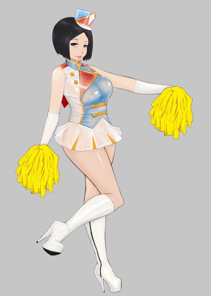 black_hair boots cheerleader female female_only fully_clothed hibike!_euphonium knee_boots komii kousaka_reina marching_band_uniform pom_poms revealing_clothes see-through_clothing short_skirt sweaty_body tagme tiny_hat white_boots white_legwear こみー