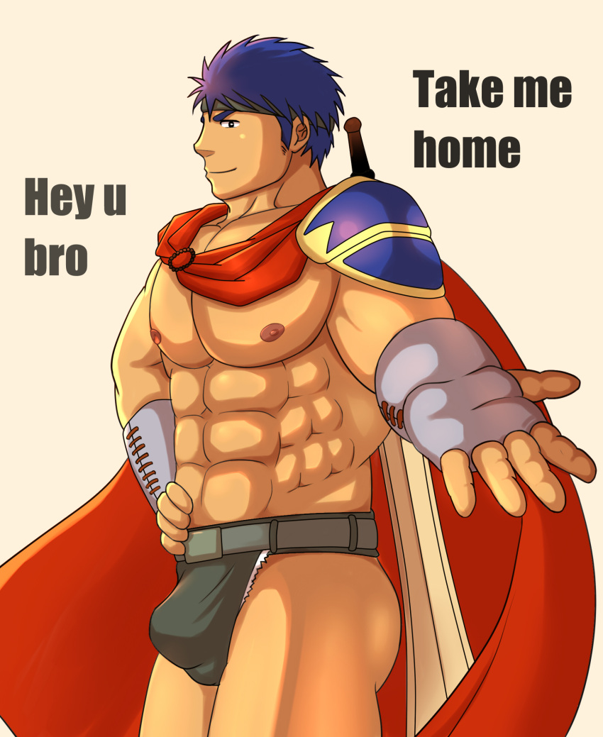 fire_emblem fire_emblem:_path_of_radiance fire_emblem:_radiant_dawn gay hkuui ike_(fire_emblem) male male_only offering_hand shirtless shirtless_male text underwear