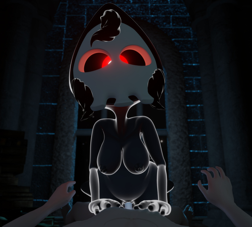 3d_(artwork) absurd_res black_body black_hair breasts digital_media_(artwork) duo duskull female female_on_top first_person_view from_front_position generation_3_pokemon genitals ghost glowing glowing_eyes hair hi_res hood human looking_at_viewer lorded lying male male/female male_pov mammal mask nintendo nipples on_back on_top penetration penis pokemon pokemon_(species) red_eyes reverse_missionary_position sex skull_mask spirit vaginal_penetration vaginal_penetration window