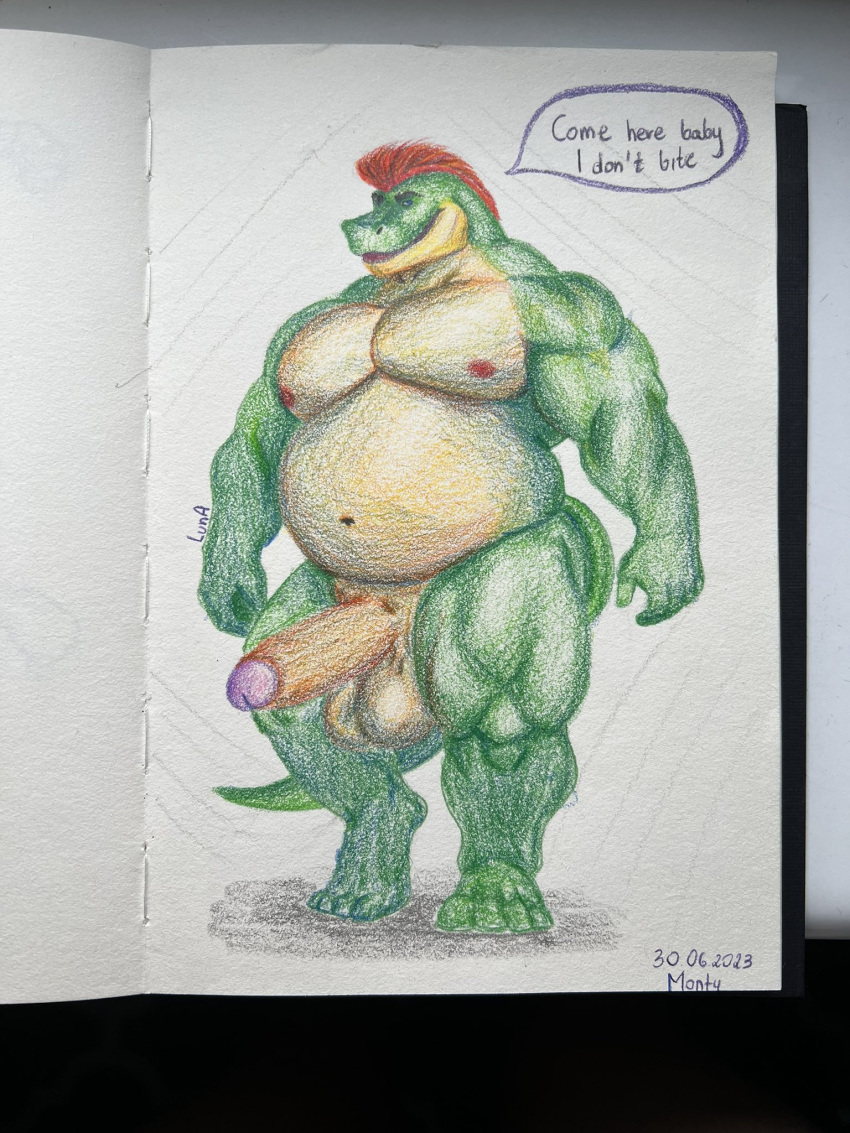 1boy 2023 alligator alligatorid anthro anthro_only artist_name balls ballsack belly big_balls big_cock big_penis big_testicles bigger_male boner completely_nude completely_nude_male crocodile crocodilian crocodylid dangling_testicles english english_text erect_penis erection five_nights_at_freddy's five_nights_at_freddy's:_security_breach furry furry_male furry_only glans green_skin huge_balls huge_cock huge_testicles humanoid_genitalia humanoid_penis long_tail low_hanging_balls luna_1 male male_nipples male_only mohawk_(hairstyle) montgomery_gator_(fnaf) musclegut muscular_arms muscular_legs navel nude nude_male overweight_anthro overweight_male penis red_hair reptile scottgames scrotum simple_background sketch smile smiley_face smiling smooth_penis solo steel_wool_studios testicles text text_bubble thick_penis traditional_media traditional_media_(artwork)