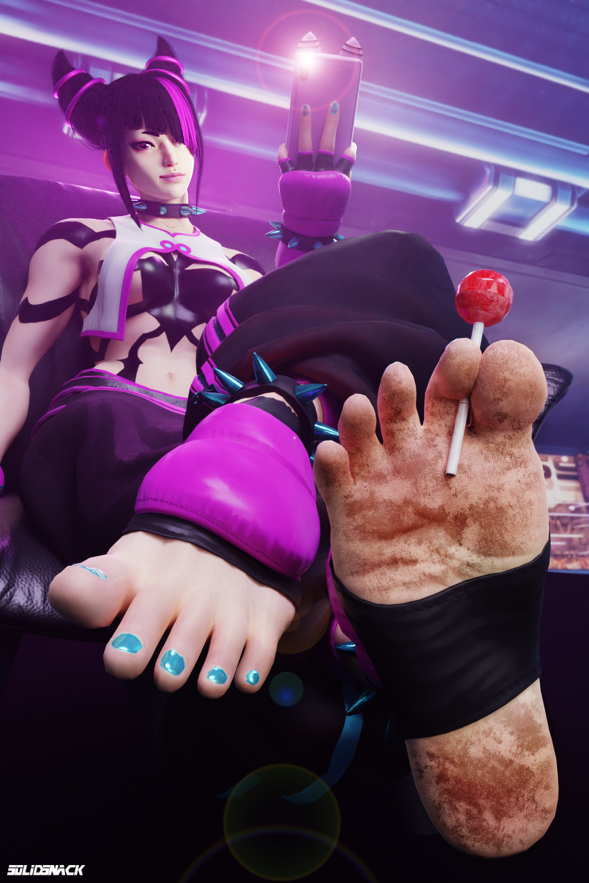 1girls 3d anklet dirty_feet feet feet_first feet_together female female_only fighting_game foot_fetish foot_focus foot_worship fully_clothed juri_han lollipop lollipop_between_toes solidsnack solo spiked_anklet stirrup_legwear stirrup_socks stirrups street_fighter street_fighter_6 toe_hold toeless_legwear toenail_polish toenails toes