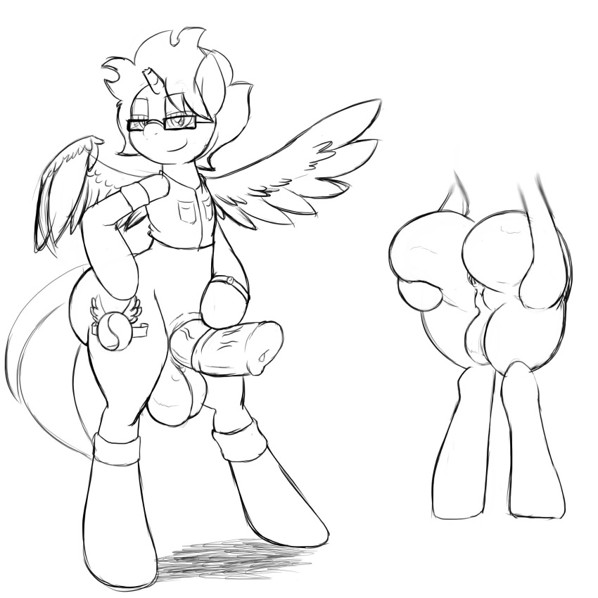 alicorn armband armor ass bedroom_eyes broken_horn cutie_mark denizen1414 equine erection eyewear friendship_is_magic girly glasses horn horse huge_ass legbands male mammal my_little_pony penis prodigy_skyfire_(original_character) vest wings yamisonic