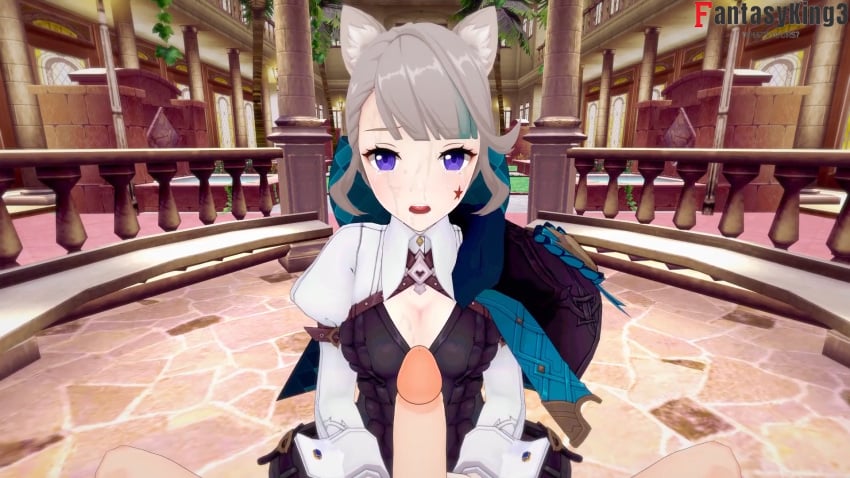 3d ass blowjob breasts cat_ears cum erection fantasyking3 genshin_impact grey_hair lynette_(genshin_impact) mihoyo open_mouth penis png pov sex sucking tail uncensored