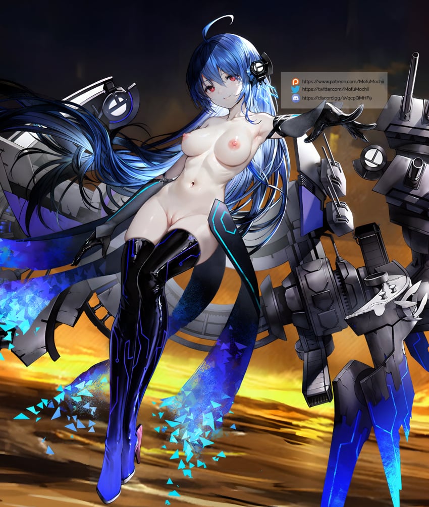 1girls armpits armwear azur_lane blue_hair breasts female female_only helena_(azur_lane) helena_meta_(azur_lane) light-skinned_female light_skin long_hair looking_at_viewer mofumochii nipples practically_nude pussy red_eyes smile solo tagme thick_thighs thighhighs thighs