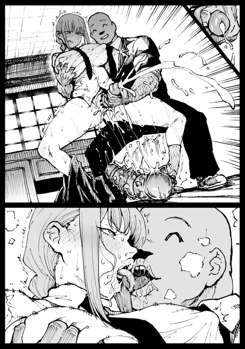 1boy 1girls ahemaru bald bald_man big_ass big_breasts black_and_white blush chainsaw_man clothed clothed_female clothed_male clothed_male_clothed_female cum cumming curves curvy curvy_body curvy_female dark-skinned_male dark_skin defeated demon demon_girl dildo dildo_in_pussy dominant dominant_male domination doujinshi ejaculation enjoying excited female female_focus futanari good_girl horny horny_female kissing light-skinned_female light_skin looking_pleasured makima_(chainsaw_man) male male/female masturbating masturbating_other mature mature_female mature_woman muscular muscular_male nipple_bulge nipples_visible_through_clothing no_panties orgasm orgasm_face pleasure_face pleasured rape red_hair smile smiling squirt squirting submissive submissive_female sweat sweating sweaty thick thick_legs thighs tight_clothing tongue tongue_kiss tongue_out uterine_prolapse vaginal_prolapse villain yellow_eyes