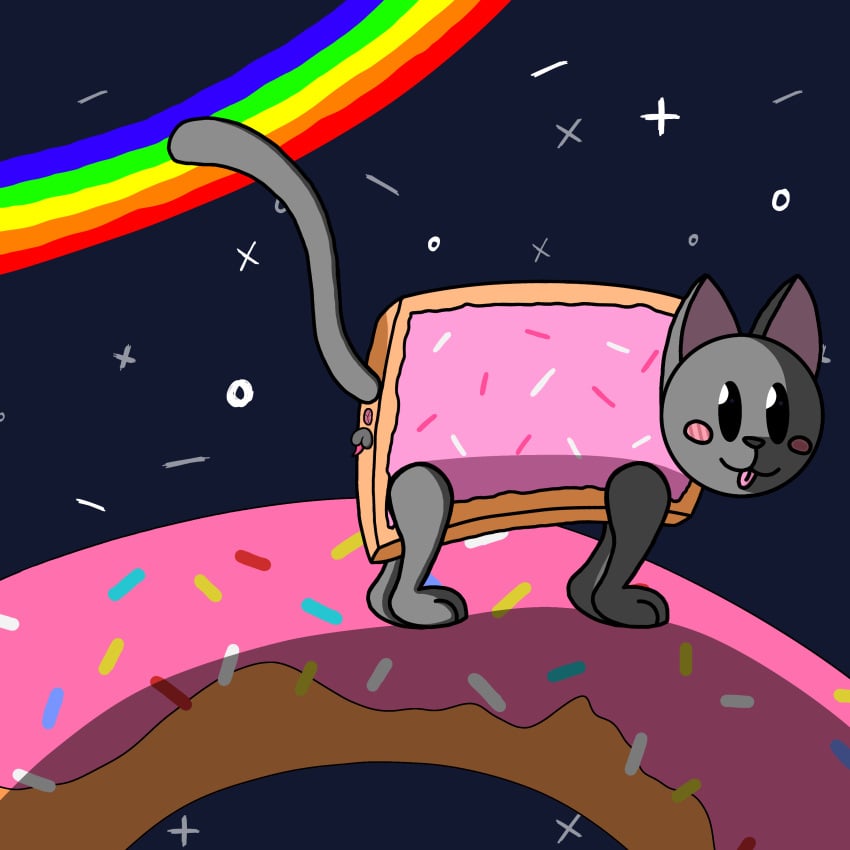 absurd_res animal_genitalia animal_penis anus balls blush blush_lines bod1_(artist) dessert doughnut felid feline feline_genitalia feline_penis feral food genitals hi_res male mammal meme nyan_cat nyan_cat:_lost_in_space penis pop-tarts rainbow small_balls small_penis solo space sprinkles star