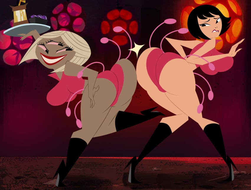 2girls 3_eyes adult_swim ashi_(samurai_jack) cartoon_network commission grimphantom high_heel_boots high_heels long_high_heel_boots narc_(samurai_jack) samurai_jack toonami