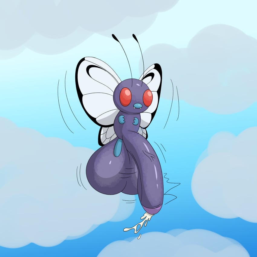 ambiguous_gender antennae_(anatomy) arthropod ashley432 balls big_balls big_penis bodily_fluids butterfree colored cum digital_media_(artwork) feral generation_1_pokemon genital_fluids genitals hi_res huge_balls huge_cock humanoid_genitalia humanoid_penis hyper hyper_balls hyper_genitalia hyper_penis insect_wings insects nintendo nude penis pokemon pokemon_(species) red_eyes shaded signature simple_background small_but_hung solo watermark wings