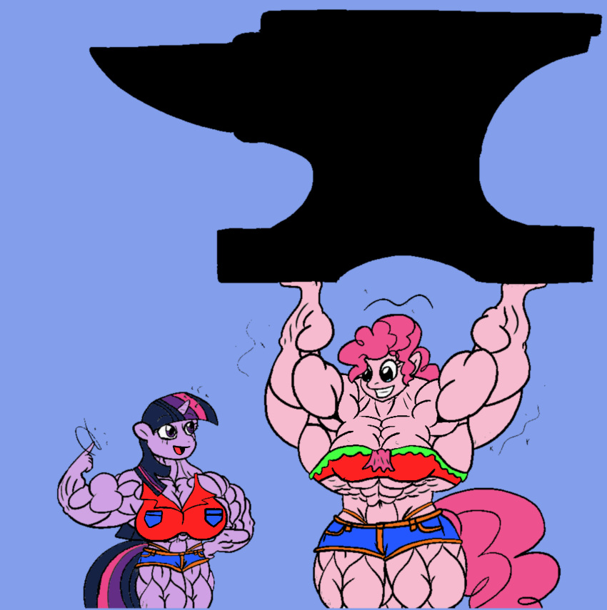 abs anvil biceps big_breasts big_muscles breasts female huge_muscles large_breasts large_muscles muscles muscular muscular_female my_little_pony pecs pinkie_pie_(mlp) pony twilight_sparkle_(mlp) wobbleblot