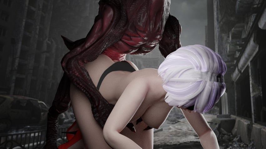 3d 3d_(artwork) alien assdepik big_ass big_breasts big_butt canine dat_ass doggy_style from_behind high_heels interspecies monster nier:_automata panties questionable_consent red_skin short_hair straight submissive submissive_female tagme white_hair yorha_2b zoophilia