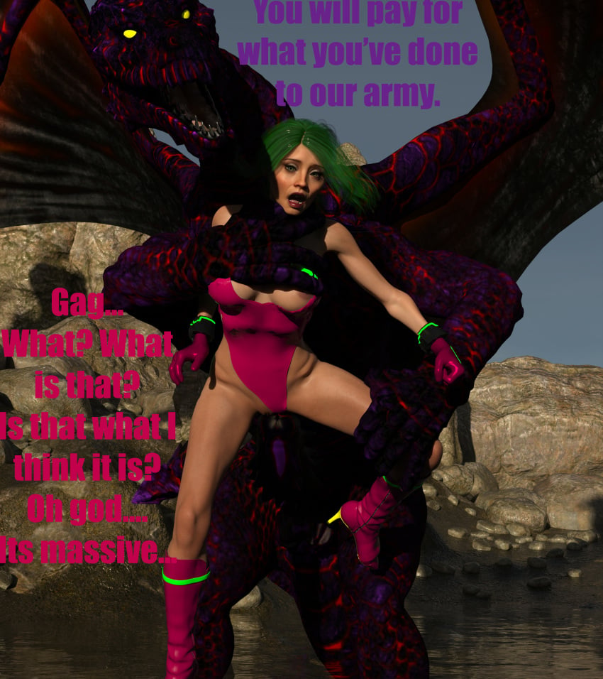 3d anal athletic athletic_female caption captured captured_heroine fight forced green_eyes green_hair gun hi_res imminent_rape imminent_sex justin_bailey metroid pain rape ridley ridley_(metroid) samus_aran size_difference smaller_female spiked_cock surprised that3dartist thong water