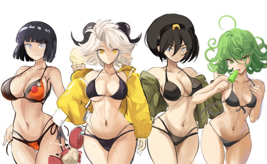 4girls avatar_legends avatar_the_last_airbender big_breasts bikini black_hair bob_cut boruto:_naruto_next_generations breasts cleavage company_connection crossover curvaceous curvy earth_kingdom eastern_and_western_character female female_only golden_eyes green_eyes green_hair hyuuga_hinata multiple_girls naruto naruto_(series) nickelodeon one-punch_man rakeemspoon shounen_jump shueisha susan_(rakeemspoon) tatsumaki toph_bei_fong