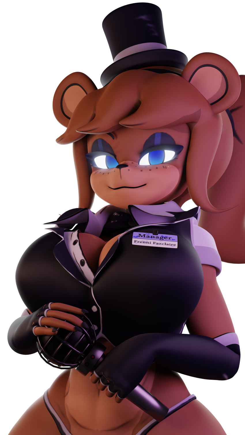 1girls 3d 3d_(artwork) absurd_res alternate_version_available anthro anthro_only armwear big_breasts blue_eyes breasts brown_fur cally3d clazzey clothed clothing cryptiacurves curvy fazclaire's_nightclub female female_only five_nights_at_freddy's fnaf freckles freddy_(fnaf) fredina's_nightclub fredina_(cally3d) frenni_(cryptia) frenni_fazclaire furry furry_only hat huge_filesize looking_at_viewer microphone ponytail pths scottgames solo solo_female