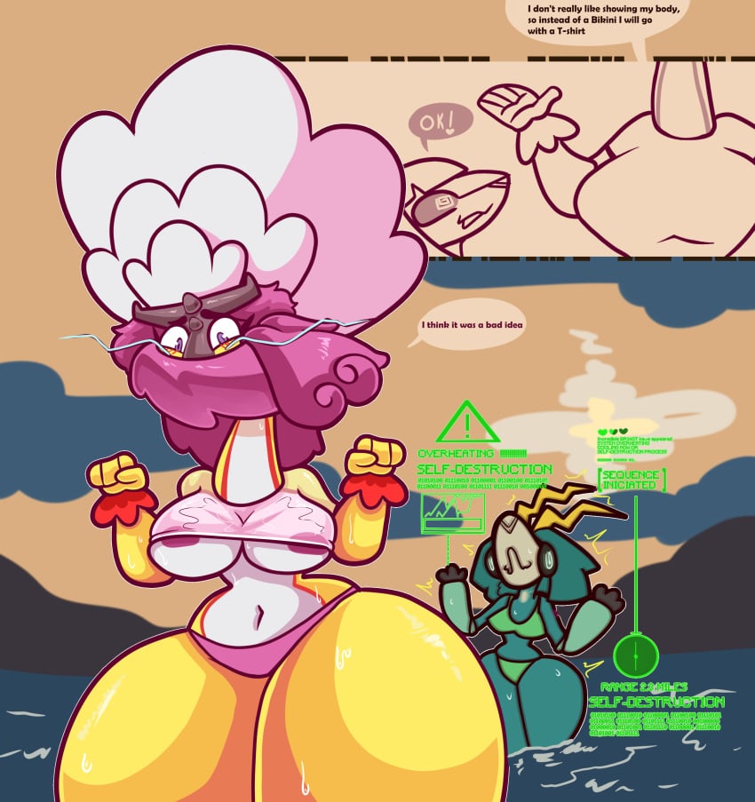 absurd_res ancient_pokemon anthro areola big_breasts blush bovid breasts caprine digital_drawing_(artwork) digital_eyes digital_media_(artwork) diicks duo female female/female fingers fur future_pokemon gatulonga_(diicks) generation_9_pokemon goat hair hi_res huge_breasts iron_(diicks) iron_crown long_neck mammal nintendo paradox_pokemon pokemon pokemon_(species) raging_bolt smile thick_thighs wide_hips yellow_body yellow_fur