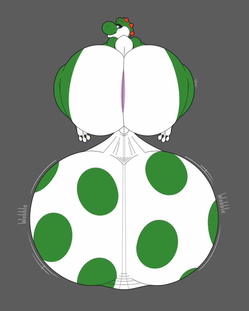 2023 anthro anus ass backsack balls big_anus big_balls big_butt biped blue_eyes derius digital_media_(artwork) genitals green_body green_yoshi grey_background hi_res huge_anus huge_balls huge_butt hyper hyper_anus hyper_balls hyper_butt hyper_genitalia looking_at_viewer looking_back looking_back_at_viewer male mario_(series) nintendo nude perineum presenting presenting_anus rear_view simple_background solo thick_thighs white_body wide_hips yoshi