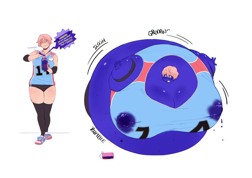 big_belly big_breasts blueberry_inflation female greedy inflation leaking_breasts milk10pm pulsating short_hair spherical_inflation sportswear sunken_head sunken_limbs swelling thick_thighs tomboy wardrobe_malfunction