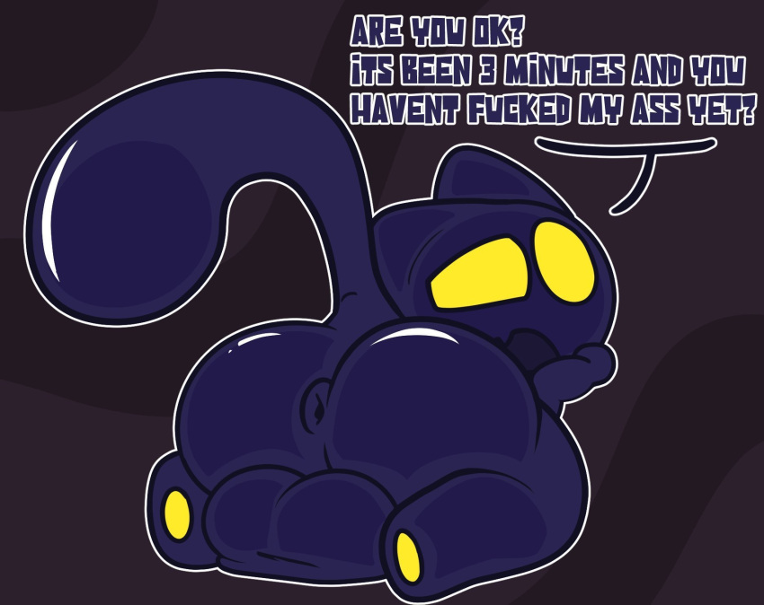 anthro ass asshole balls ballsack bubble_butt feline imminent_sex null_(nullechos) nullechos simple_background slime tail text yellow_eyes yellow_pawpads