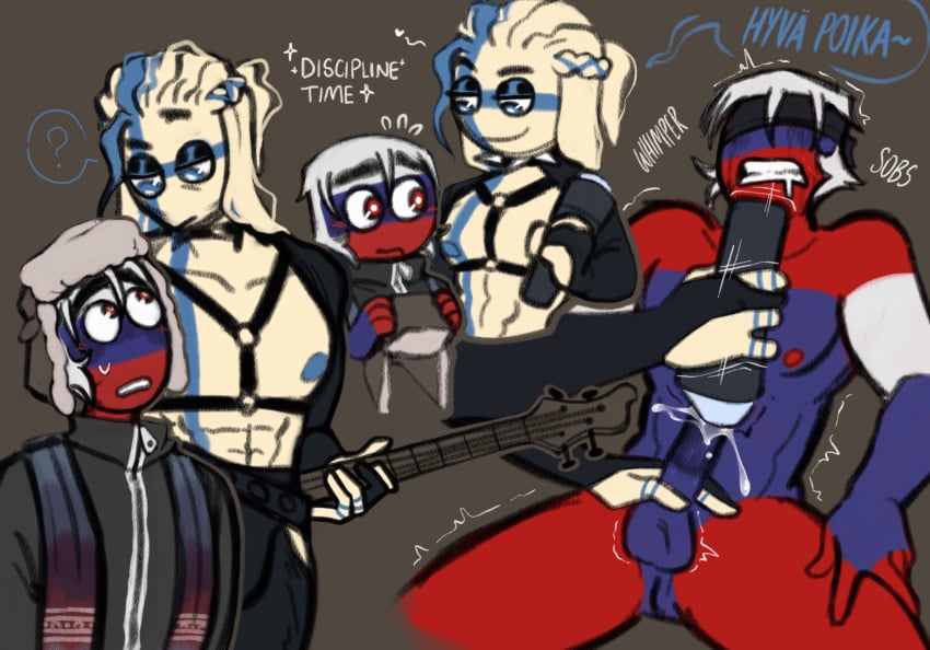 2boys blindfold countryhumans crying dominant_male finland_(countryhumans) fleshlight gay kingofkinks male male/male russia_(countryhumans) sex_toy size_difference submissive_male text