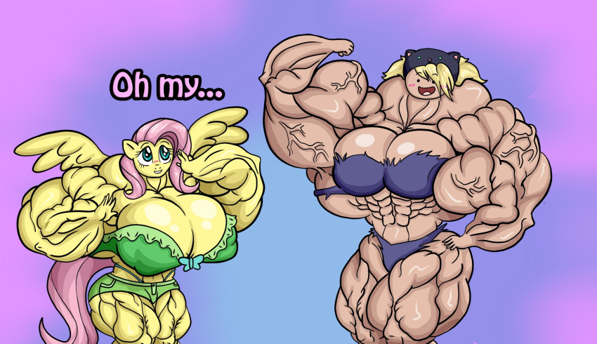 abs adventure_time biceps big_breasts big_muscles bikini blue_eyes breasts breasts_bigger_than_head cleavage female fluttershy_(mlp) huge_breasts huge_muscles hyper_breasts hyper_muscles large_breasts large_muscles muscles muscular muscular_arms muscular_female muscular_legs muscular_thighs my_little_pony pecs pink_hair pony shorts susan_strong topwear wings wobbleblot