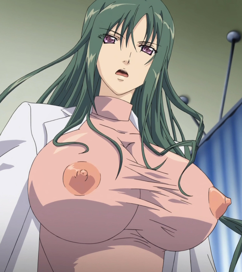 1girls anime_screencap areolae breasts green_hair huge_breasts large_breasts milf misuzu_yukiko nipples nurse ova pixy_(company) screencap screenshot shion_~zankoku_na_mahou_no_tenshi~ tagme