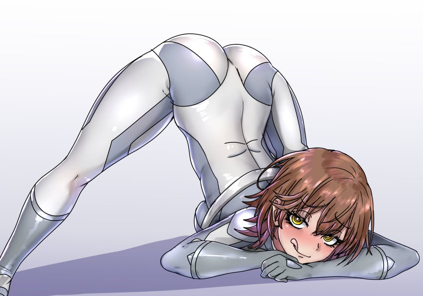 1girls @_@ ass brown_hair brown_hair_female bunnysuit clone ebora eye eye_open eyes eyes_open female female_only jack-o'_pose jack-o_pose jackochallenge misaka_worst no_sex open_eyes short_hair short_hair_female solo teenage_girl teenager to_aru_majutsu_no_index tongue tongue_out top-down_bottom-up yellow_eye yellow_eyes yellow_eyes_female youngmanisdown