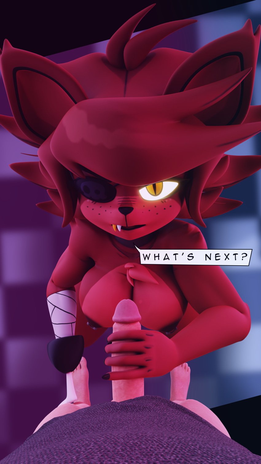 1boy 1boy1girl 1girls 3d 3d_(artwork) 4k absurd_res alternate_version_available anthro areolae big_breasts big_penis breasts cally3d chest_tuft clazzey cryptiacurves dialogue fazclaire's_nightclub female fexa fexa_(cryptia) five_nights_at_freddy's fnaf foxy_(cally3d) foxy_(fnaf) freckles fredina's_nightclub furry handjob human human_on_anthro inverted_nipples kneeling light-skinned_male looking_at_viewer male/female nipple_piercing nipples penis pths red_fur scottgames slit_pupils text voluptuous