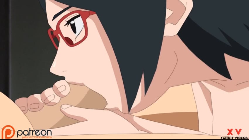 1boy 1girls 2023 black_hair blowjob boruto:_naruto_next_generations erect_penis female holding_penis horny_female humanoid illustration looking_at_partner looking_pleasured male naruto nude_female nude_male oral_sex outside red_eyes red_glasses sarada_uchiha tagme xandit