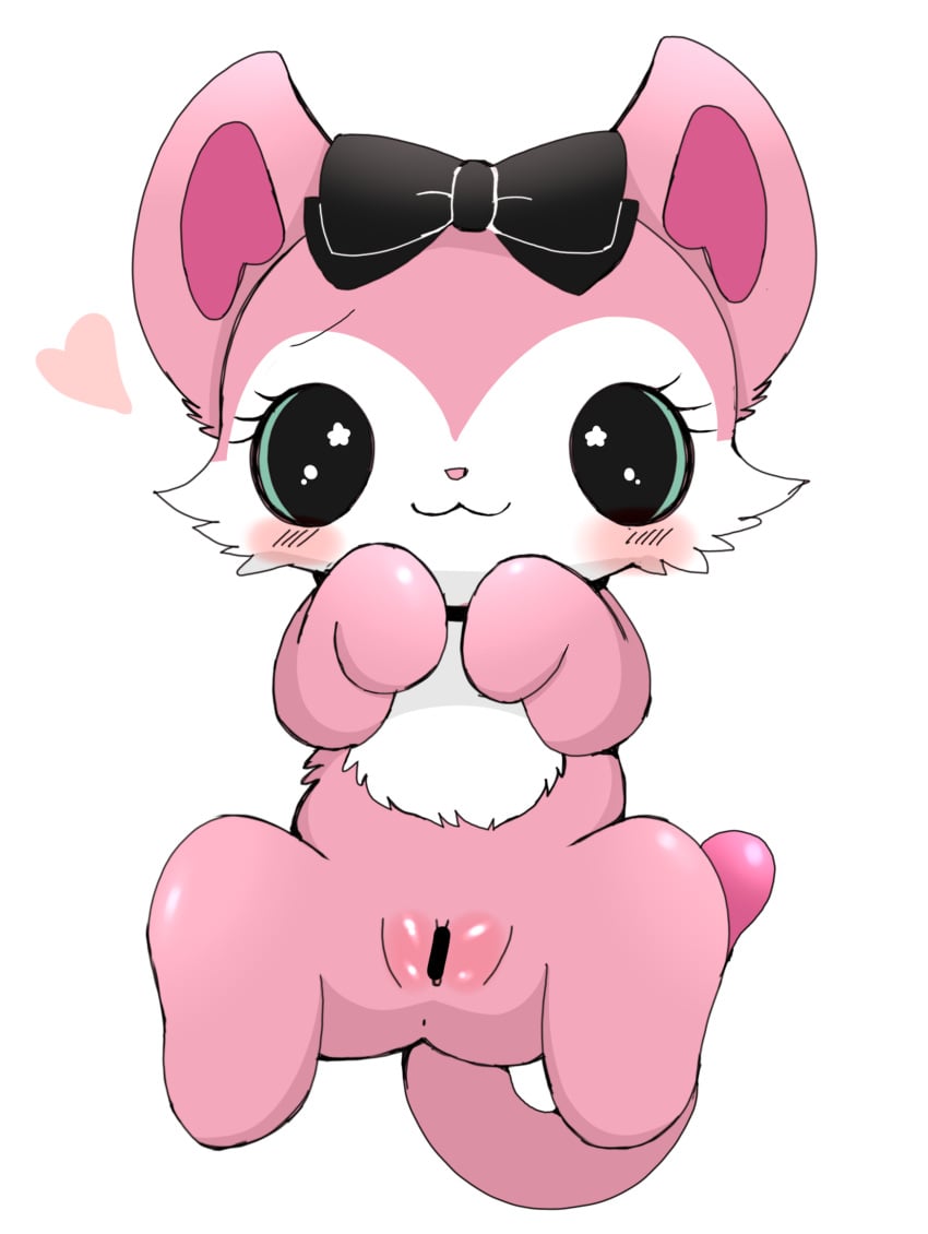 :3 absurd_res anthro azuo beatcats blush censored felid feline female fur genitals heart hi_res mammal mia_(beatcats) pink_body pink_fur pussy sanrio solo sparkling_eyes