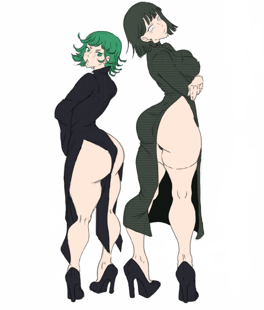 2girls alybmanart big_ass big_breasts big_butt bottom_heavy calves color_edit colored esper_sisters female female_only fubuki_(one-punch_man) green_hair huge_ass huge_breasts huge_thighs leg_focus multiple_girls one-punch_man paintmeanon tagme tatsumaki