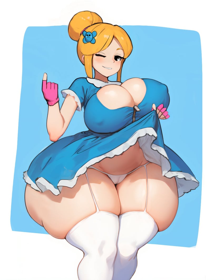 1girls 2023 ai_assisted beckoning big_breasts big_nipples blonde_hair boob_window brawl_stars busty clothed clothed_female clothing come_hither curvaceous curvy curvy_body curvy_female curvy_figure curvy_hips dress dress_lift erect_nipples female female_focus female_only fingerless_gloves front_view fully_clothed fully_clothed_female garter_straps gloves hair_bun hairclip huge_ass huge_breasts large_breasts light-skinned_female light_skin looking_at_viewer massive_breasts monkechrome monochrome_ai no_bra one_eye_closed panties piper_(brawl_stars) ponytail pussy pussy_visible_through_panties shiny shiny_skin smile solo solo_female solo_focus standing stockings supercell teeth thick thick_thighs underwear voluptuous voluptuous_female white_panties white_stockings wide_hips yellow_hair zipper