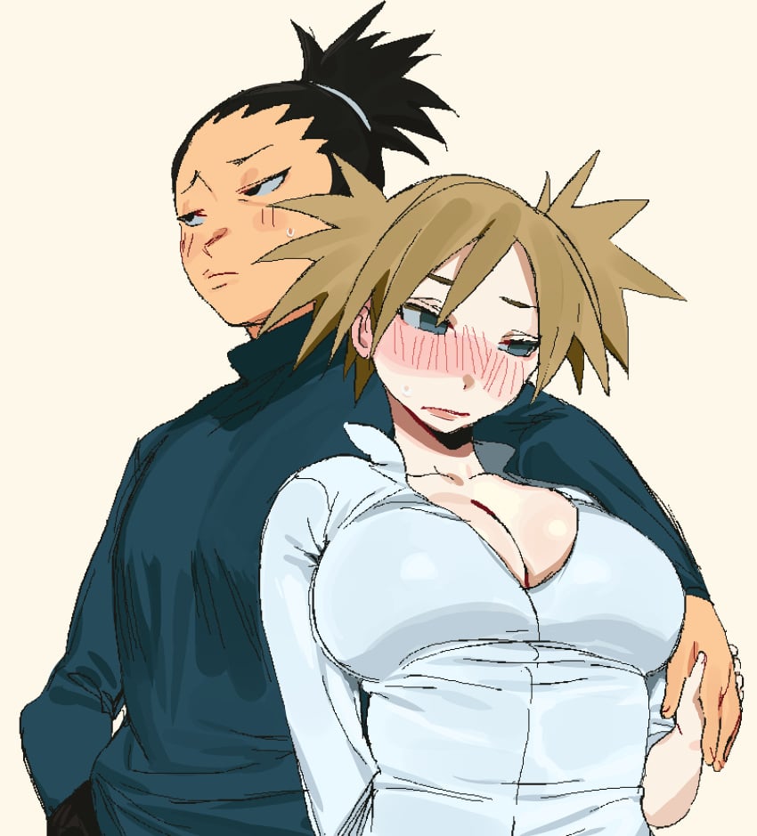 1boy 1girls aroused big_breasts black_hair blonde_hair blush blush blush_lines breast_focus breasts busty canon_couple cleavage clothing couple embarrassed female holding_hands huge_breasts looking_away looking_to_the_side male nara_shikamaru naruto naruto:_the_last naruto_(series) nervous nervous_face nervous_sweat no_bra oppai ponytail straight sweat sweatdrop sweater temari tied_hair top_heavy topwear turtleneck turtleneck_sweater twintails unbuttoned unbuttoned_shirt upper_body voluptuous voluptuous_female whoopsatro