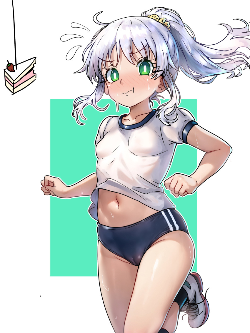 1girls blush blush_lines blushed blushes blushing blushing_at_viewer buruma cake cameltoe eating ebora female female_only food green_eye green_eyes green_eyes_female gym_uniform index looking_at_viewer medium_hair shoes solo strawberry teenage_girl teenager to_aru_majutsu_no_index white_hair white_hair_female young youngmanisdown