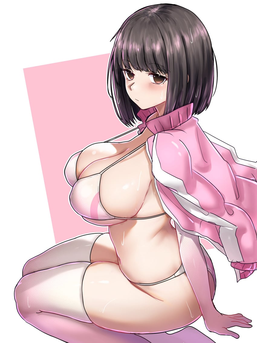 1girls big_breasts black_hair black_hair_female breasts brown_eye brown_eyes brown_eyes_female ebora eye eye_open eyes eyes_opened female female_only hair no_sex no_text no_text_version open_eyes short_hair short_hair_female solo stirrup_legwear swimsuit swimwear takitsubo_rikou to_aru_majutsu_no_index youngmanisdown