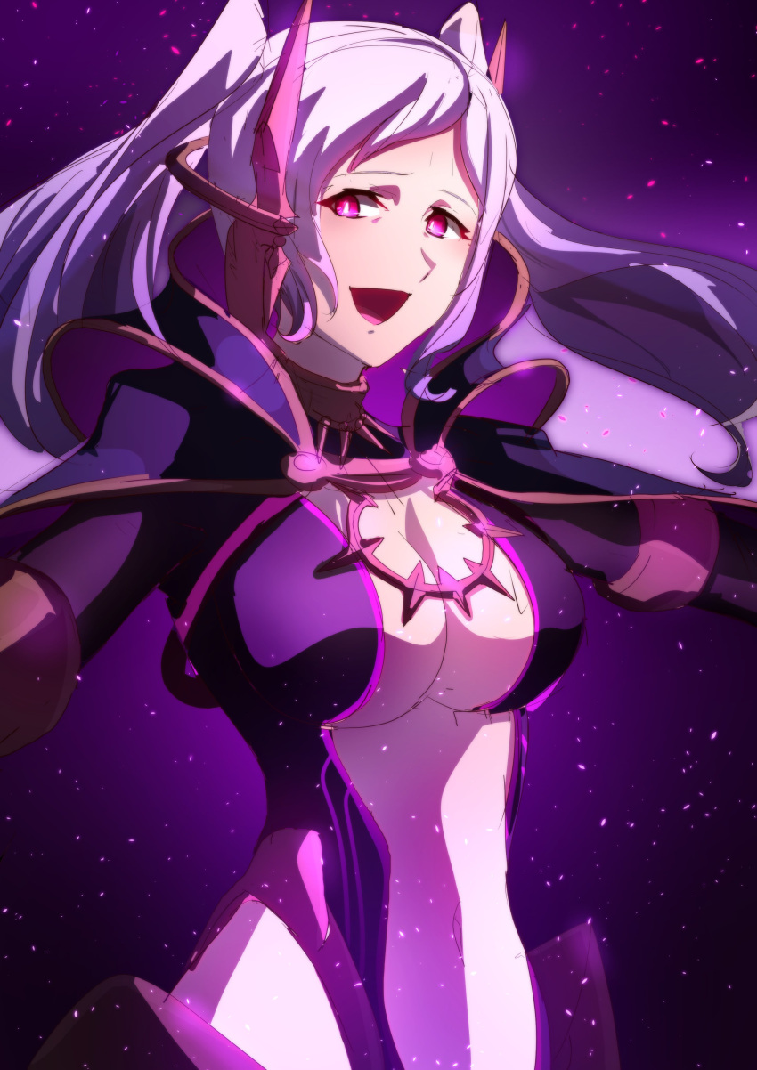 1girls alternate_costume breasts cleavage female female_only fire_emblem fire_emblem_awakening fire_emblem_heroes grima_(fire_emblem) jewelry looking_at_viewer navel nintendo official_alternate_costume robin_(female)_(fell_tactician)_(fire_emblem) robin_(fire_emblem) robin_(fire_emblem)_(female) solo to_(tototo_tk) twintails white_hair wide_hips