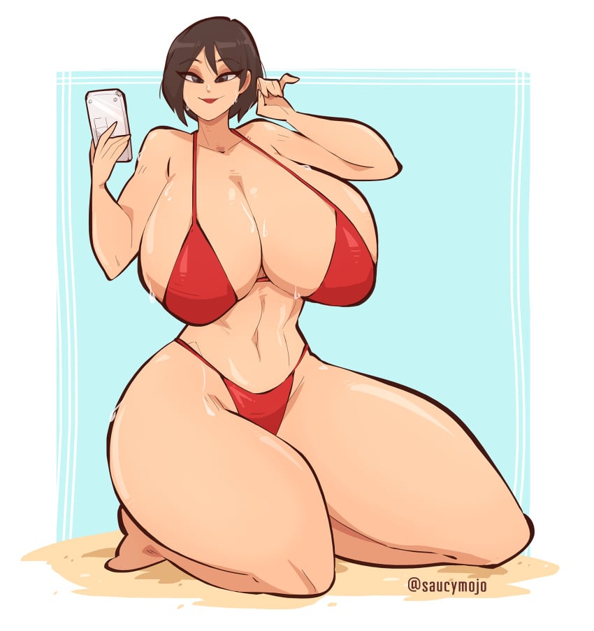 1girls ada_wong alternate_breast_size asian asian_female big_breasts bikini breasts_bigger_than_head capcom child_bearing_hips chinese cleavage curvy curvy_female curvy_figure dumptruck_ass enormous_breasts enormous_butt female female_only gigantic_breasts highleg highleg_bikini holding_phone huge_breasts kneeling large_breasts large_hips large_thighs lipstick massive_breasts massive_hips massive_thighs mature_female on_knees plump_thighs red_bikini resident_evil resident_evil_4 resident_evil_4_remake saucymojo short_hair solo solo_female solo_focus thick_ass thick_thighs thin_waist thunder_thighs venus_body voluptuous voluptuous_female wide_hips