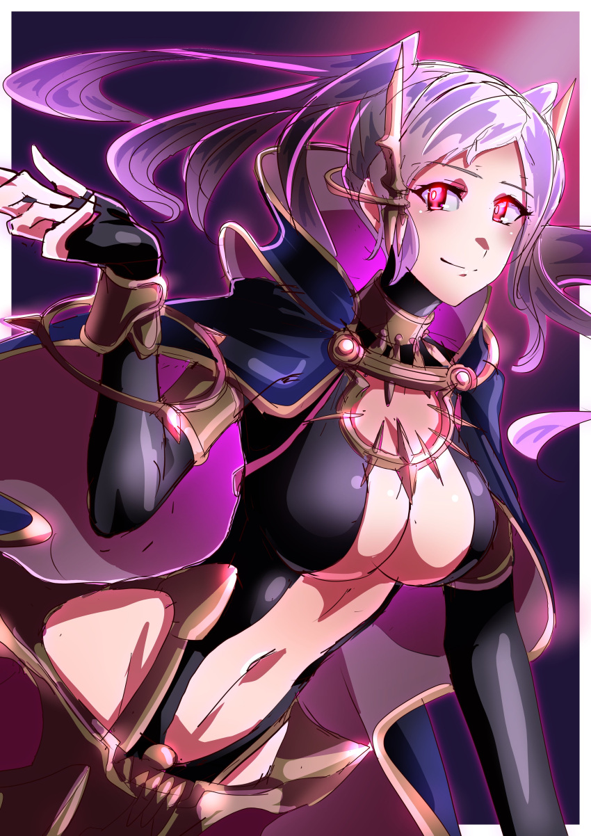 1girls alternate_costume breasts cleavage female female_only fire_emblem fire_emblem_awakening fire_emblem_heroes grima_(fire_emblem) jewelry looking_at_viewer navel nintendo official_alternate_costume robin_(female)_(fell_tactician)_(fire_emblem) robin_(fire_emblem) robin_(fire_emblem)_(female) solo to_(tototo_tk) twintails white_hair wide_hips