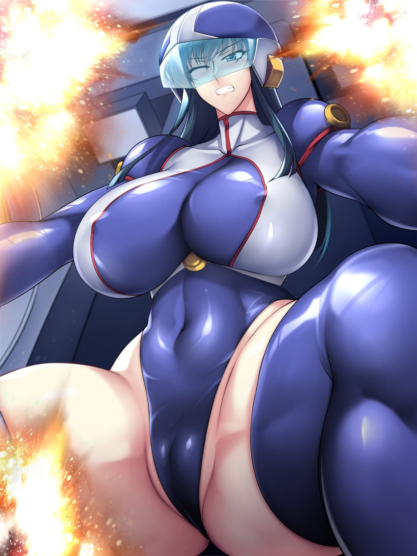 1girls absurdres athletic athletic_female big_breasts big_thighs blue_hair breasts busty cameltoe clothed clothing cockpit explosion female female_focus female_only fit fit_female fujimura_shizuru grey_eyes haganef high_resolution highres huge_breasts large_breasts large_filesize light_skin light_skinned_female long_hair navel one_eye_closed open_legs shinkon_gattai_godannar!! shizuru_fujimura sitting sitting_down solo solo_female solo_focus stomach teeth teeth_clenched thick_thighs thighs tight_clothes tight_clothing tight_fit very_high_resolution