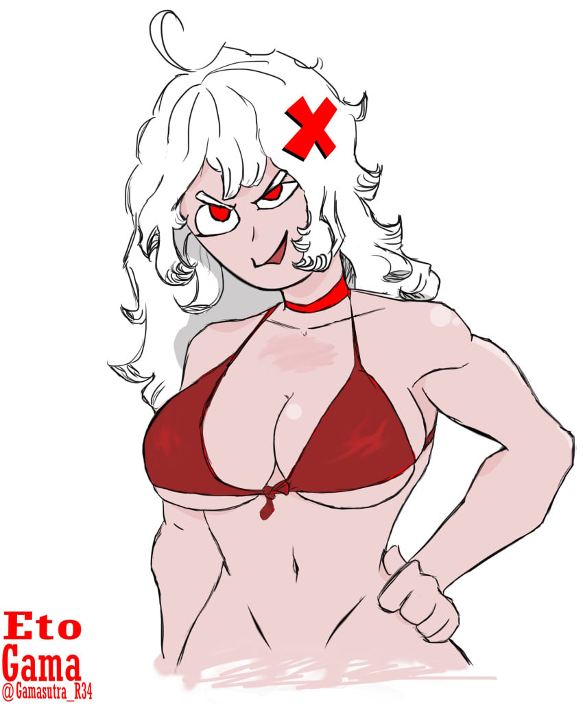 bikini erispheria female_only gamasutra red_eyes twitch vtuber white_background white_hair youtube youtube_hispanic