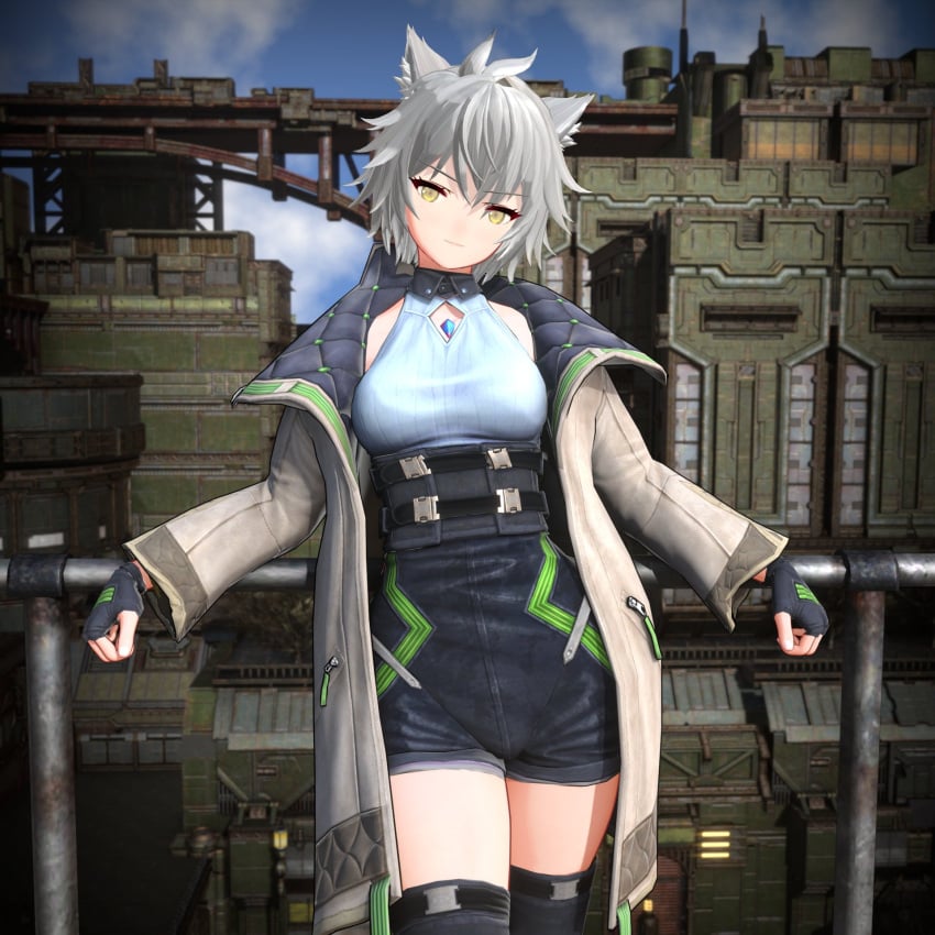 1girls 3d beige_jacket black_boots black_gloves black_shorts black_thighhighs blender blobcg boots breasts busty cat_ears catgirl child_bearing_hips choker core_crystal curvy female female_only fingerless_gloves gloves highres hips hourglass_figure jacket large_breasts leaning leaning_back looking_at_viewer monolith_soft na'el_(xenoblade) nintendo short_hair shorts silver_hair slim_waist smile tank_top thick_thighs thigh_boots thighhighs thighs voluptuous white_tank_top wide_hips xenoblade_(series) xenoblade_chronicles_3 xenoblade_chronicles_3:_future_redeemed yellow_eyes