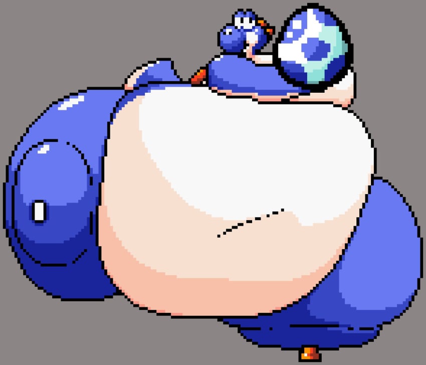 belly_button big_ass big_nose blue_body blue_skin blue_thighs blue_yoshi bubble_butt chip_at_night dinosaur egg facing_viewer fat fat_arms fat_belly fat_thighs fatty front_facing holding holding_object huge_ass huge_belly huge_thighs hyper_belly hyper_thighs looking_at_object male male_only mario_(series) nintendo one_leg_on_ground one_leg_raised orange_shoes scalie solo solo_male sprite sprite_art tail thick_thighs white_belly wide_hips yoshi yoshi's_island yoshi_egg