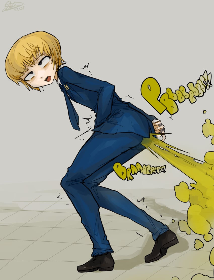 1boy ass blonde_hair fart fart_cloud fart_fetish farting hunter_x_hunter kurapika male male_fart male_only solo solo_male usagaijin