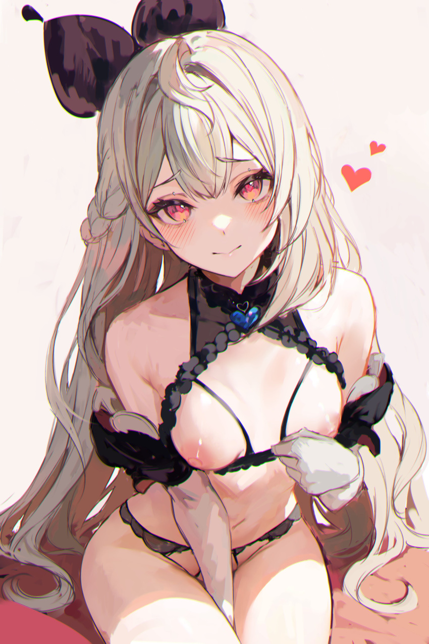 bra breasts clothing ginga_elyka grey_hair heart long_hair looking_at_viewer naokomama nijisanji nijisanji_en red_eyes reimu_endou small_breasts virtual_youtuber