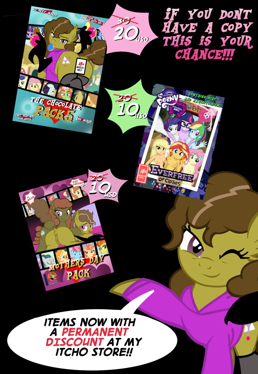 absurd_res advertisement applejack_(mlp) breasts casual_nudity english_text equestria_girls exhibitionism fart fart_fetish feces female female/female feral fluttershy_(mlp) friendship_is_magic genitals group hasbro hi_res human mammal moon_pearl my_little_pony nude original_character pinkie_pie_(mlp) rainbow_dash_(mlp) rarity_(mlp) succubi_samus sunset_shimmer text twilight_sparkle_(mlp)